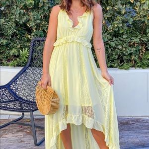 Yellow ruffle high low beach dress